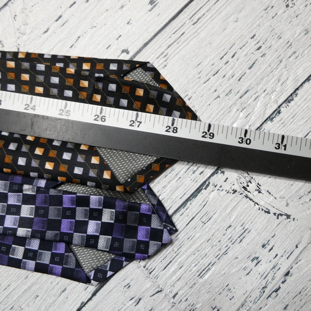Harve Benard Tie Set Mens One Size Black Purple Geometric 100% Silk Lot Of 2 - Picture 8 of 9